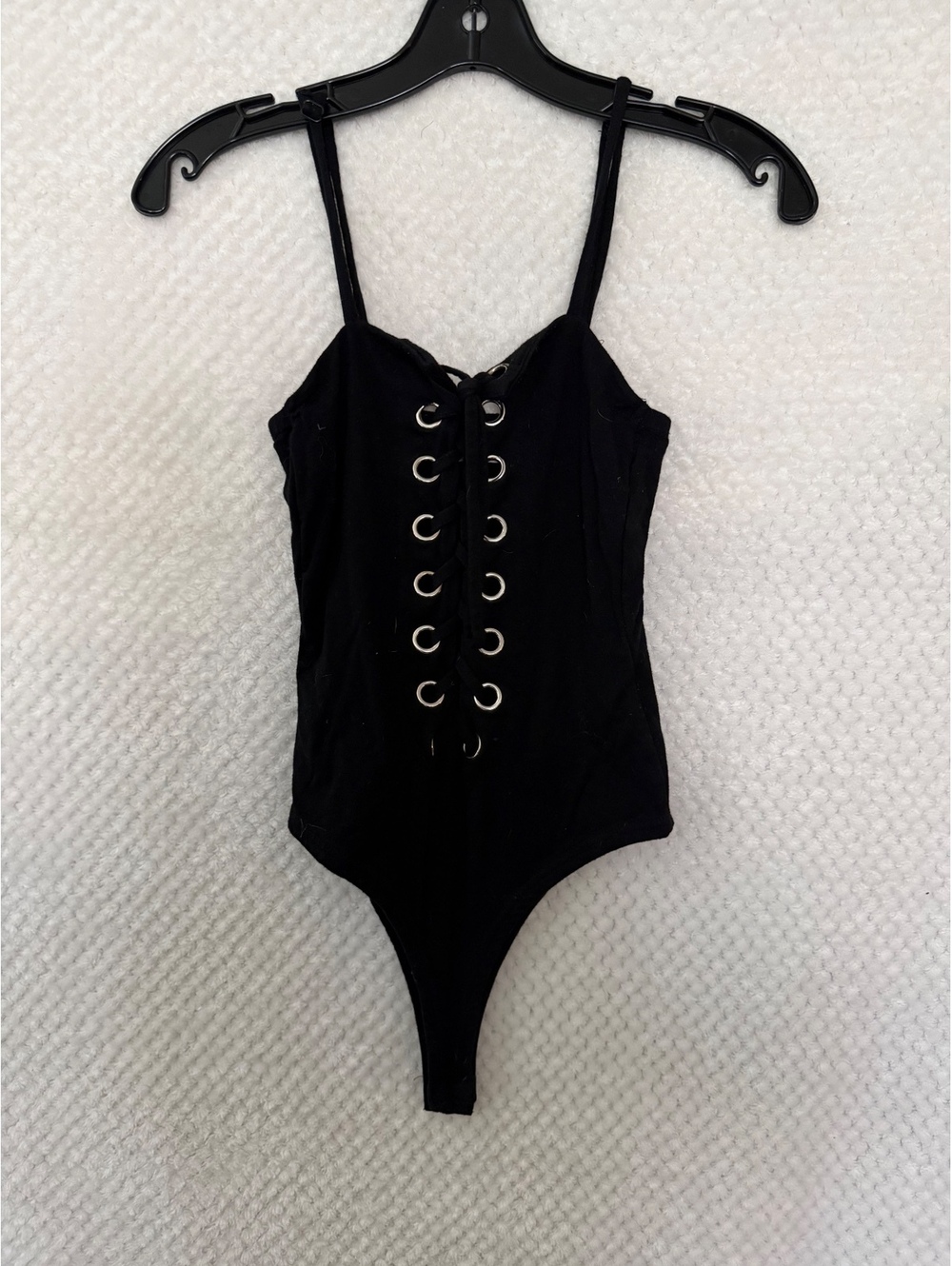 Black Lace-Up Front Bodysuit Size Small